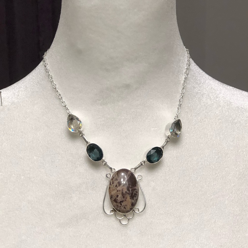 Stone Necklace Cappuccino Jasper & Aquamarine